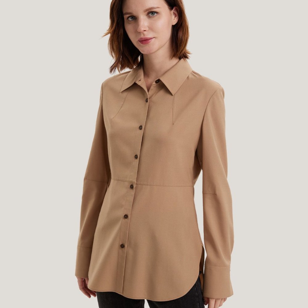 NWT Gentle Herd Wool-Blend Button-Up Shirt $149.00  S Small Beige